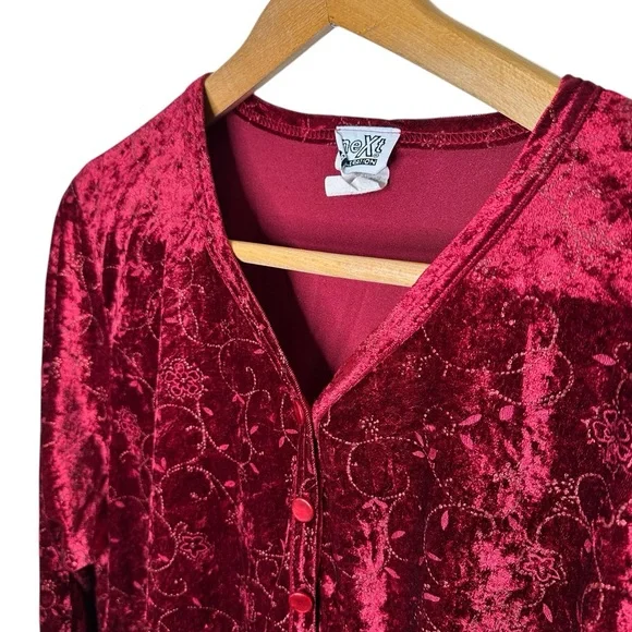 Vintage Crushed Velvet Babydoll Top Fairy Grunge Size 26 28 Red Floral Sparkly - Picture 2 of 13